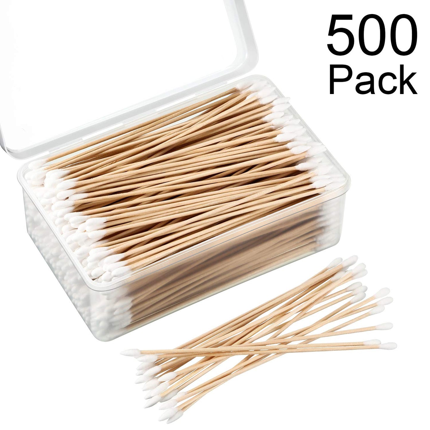 Norme 500 Pcs 6 Inch Gun Cleaning Swabs Long Cotton Swabs in Storage Box Long Pointed and Round Tip with Wooden Handle Buds for Makeup Baby Pet Care