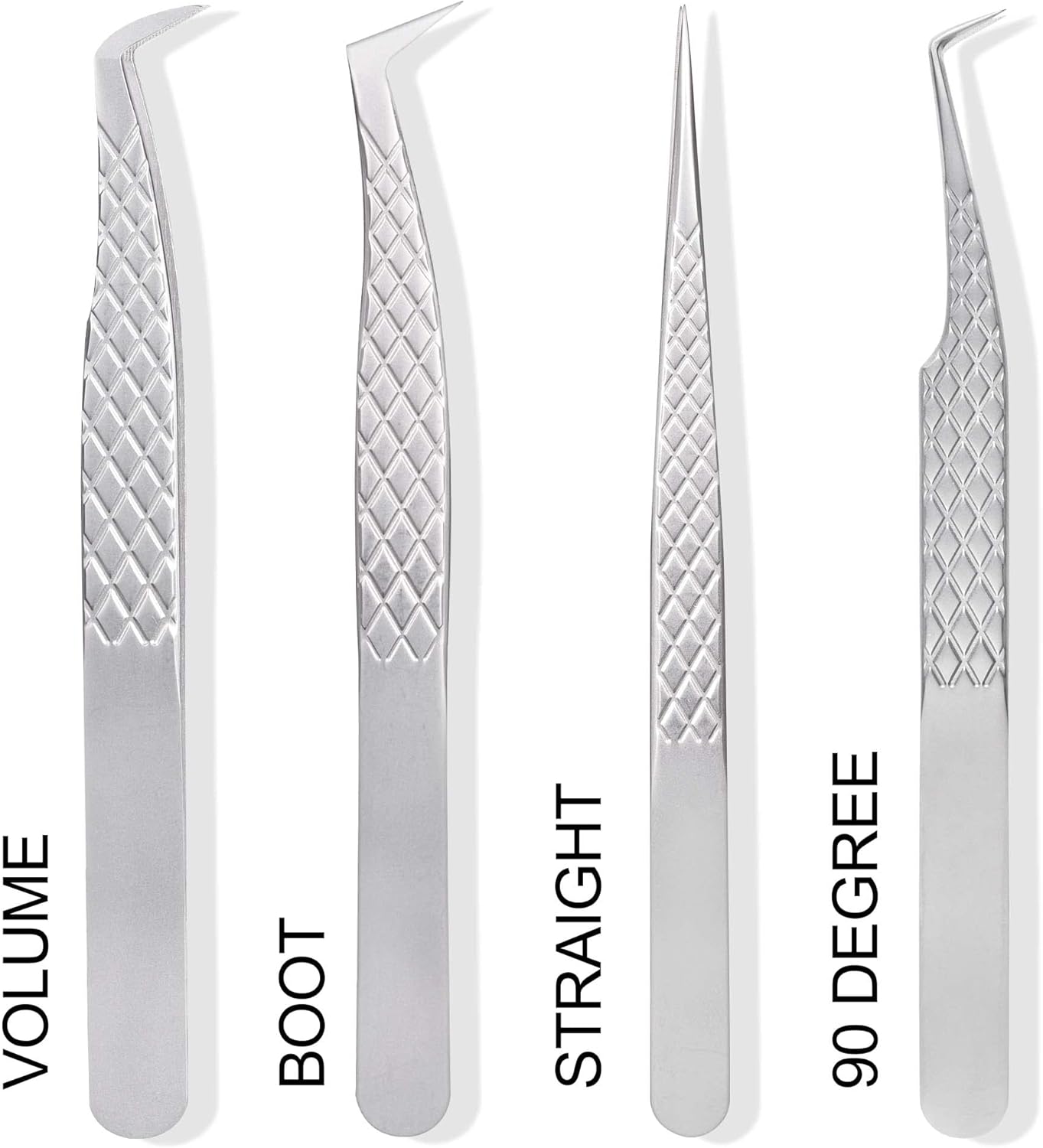 Fiber Tip Lash Tweezers For Eyelash Extension 4 Pcs Tweezers Professional Artist Tech Work Kit Tools,Best Volume Eyelash Lashes Extensions Precision Supplies Volume Boot 90 45 Degree(Silver)
