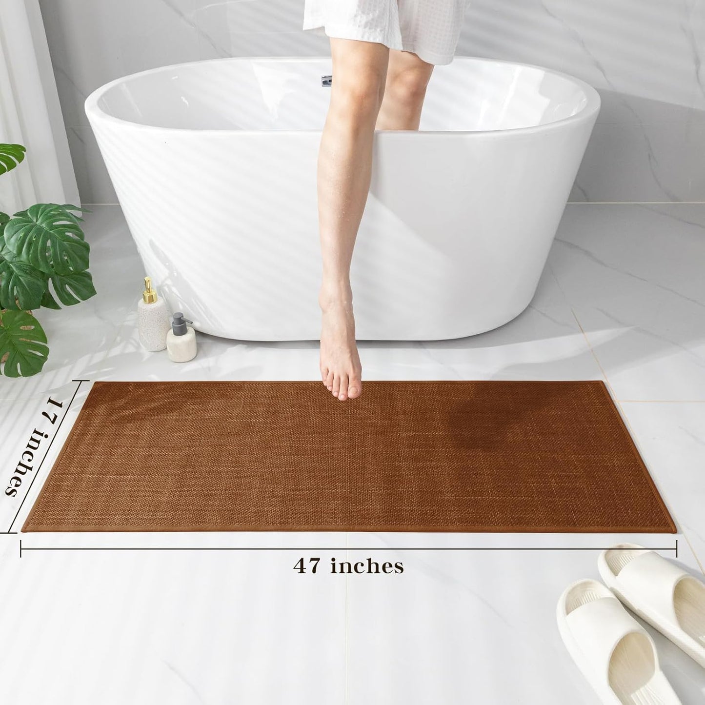 chakme Bathroom Rugs Mat 47x17, Ultra Thin Bath Rug Non Slip Runner Quick Dry Absorbent Bath Mat for Bathroom, (Rust, 47"x17")