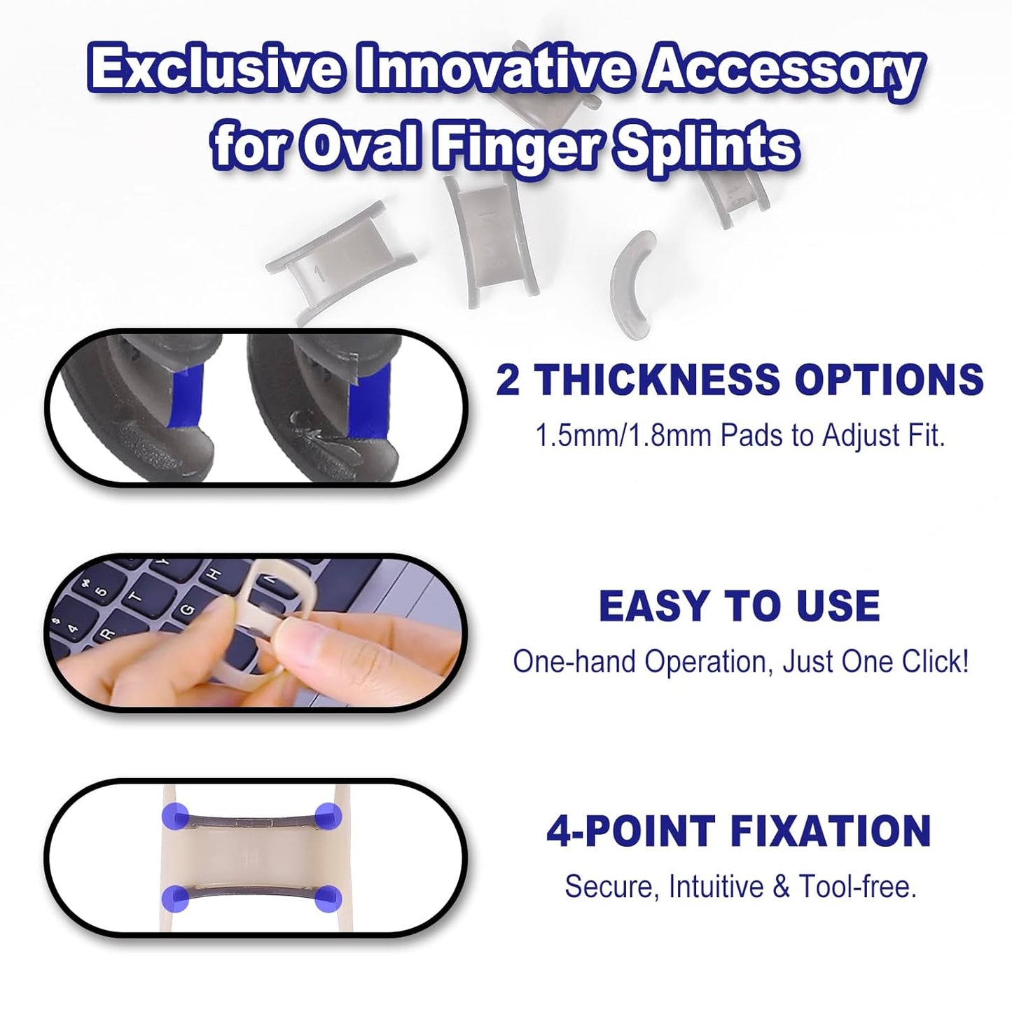 8Pcs Oval Finger Splints & Click-Lock Adjustment Kit, 4 Graduated Finger Ring Splint & 4 Splint Adjustment, Finger Braces for Arthritis, Mallet, Straightening, Support (Size 1-4)