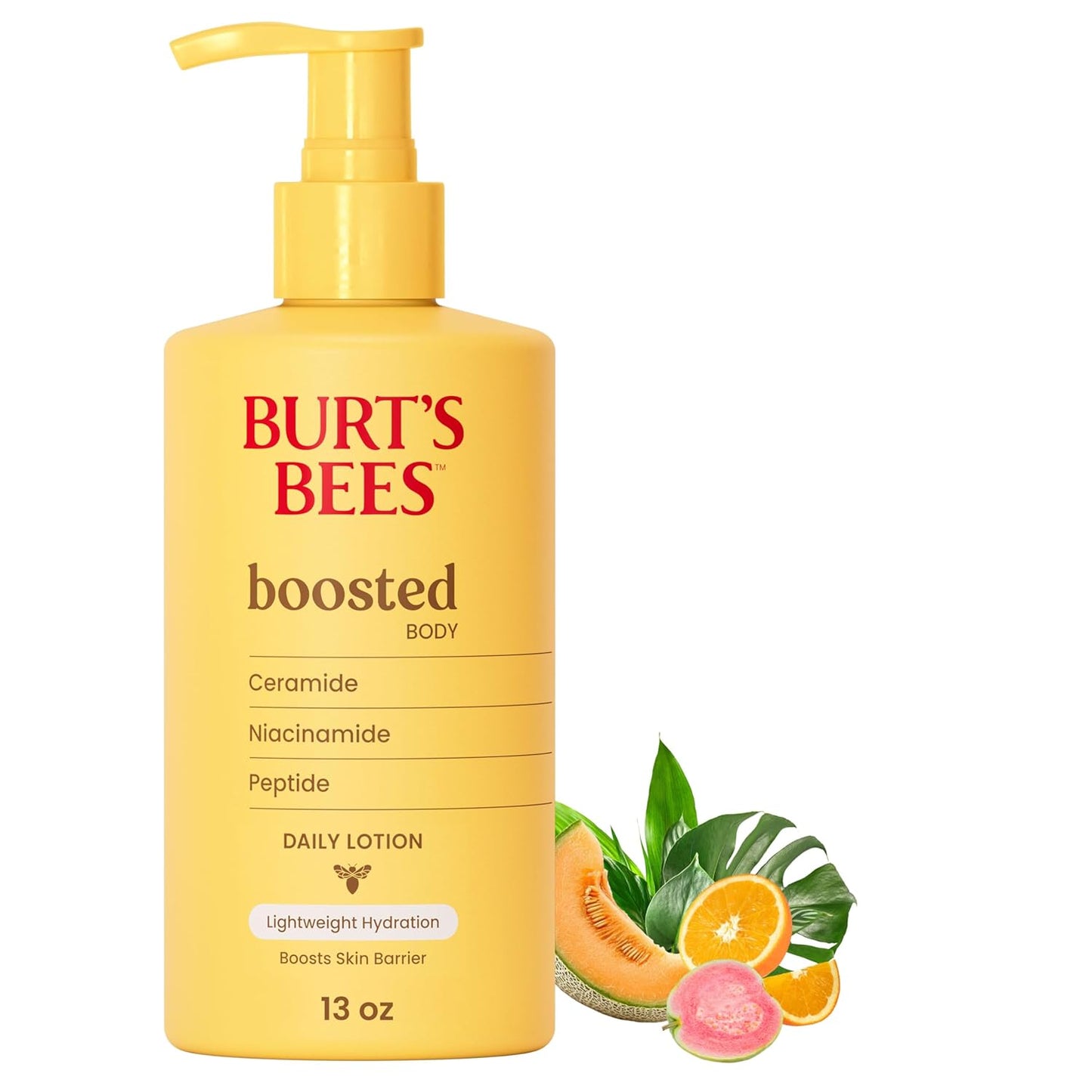 Burt's Bees Boosted Body Lotion, With a Ceramide, Niacinamide and Peptide Complex, Lightweight Daily Lotion Helps Boost Skin Barrier, Tropical Scented, 13 oz. Bottle