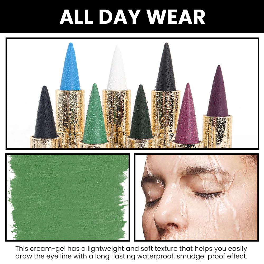 Kaely 4Pcs Dark Blue Green Purple Red Gel Eyeliner Pencil,Cream Waterproof Smudge Proof Eye Liner,Halloween Makeup,Eye Black Face Paint Lipstick Crayon,Color Colorful Eyeliner Eyeshadow Stick