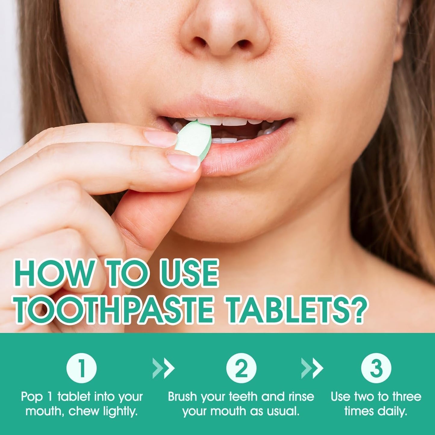 Toothpaste Tablets 150pcs Chewable Whitening - for Sensitive Teeth & Antiplaque - Nano Hydroxyapatite, Natural Peppermint, Fluoride Free - Strengthen & Protect Enamel - Fresh Breath, Glass Jar