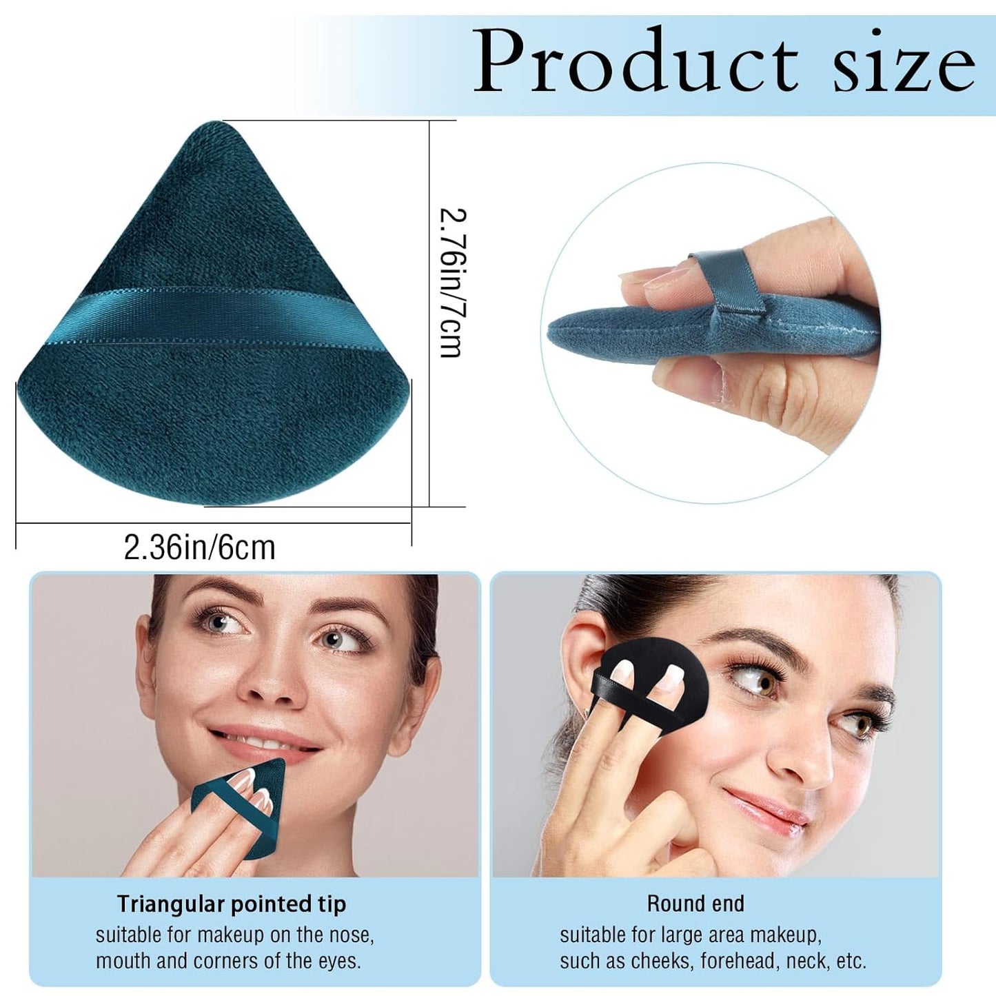 Pimoys 6 Pieces Powder Puff Face Triangle Makeup Puff for Loose Powder Setting Powder Soft Foundation Sponge Makeup Blender Sponge Beauty Makeup Tool, Black and Peacock Blue