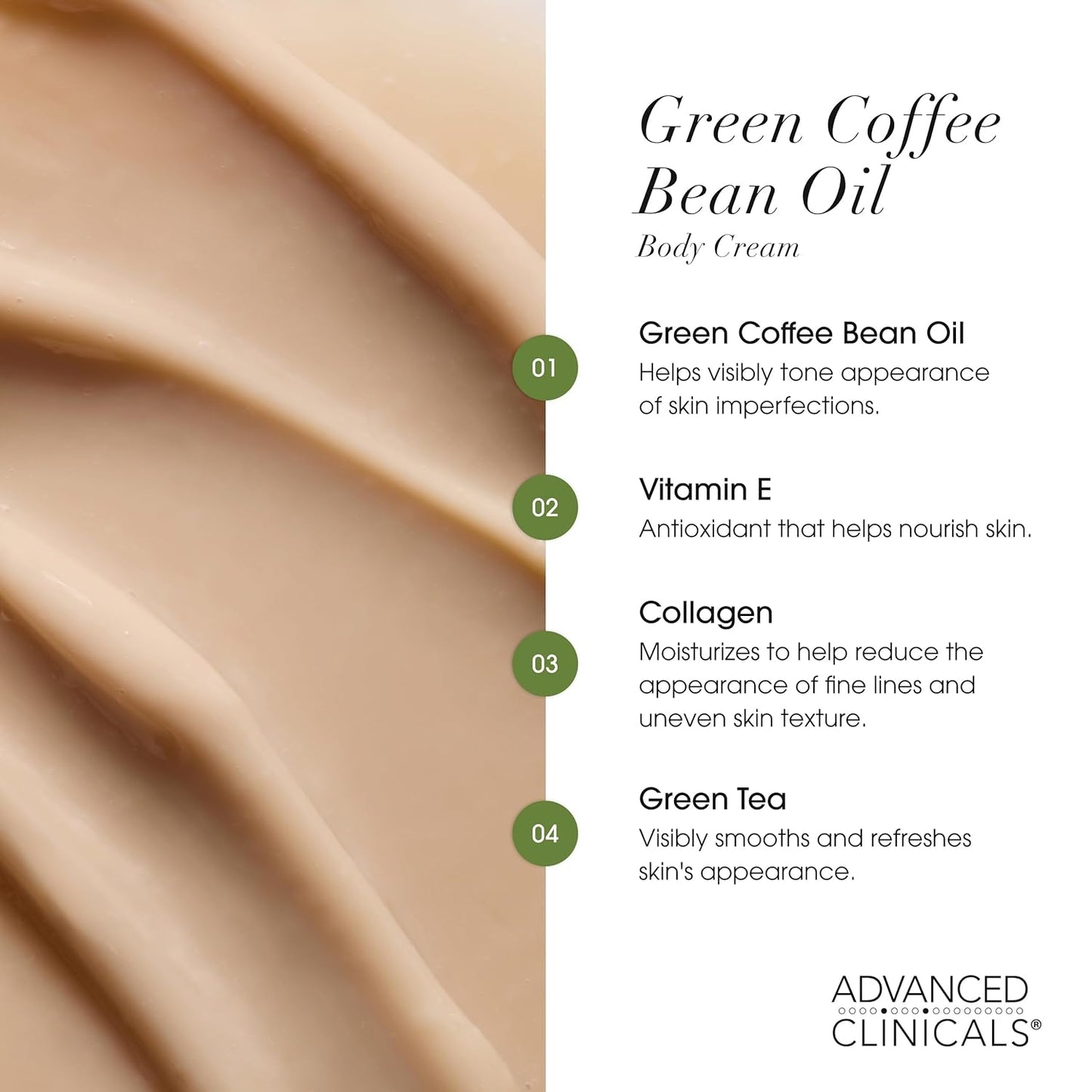 Advanced Clinicals Green Coffee Bean Oil Thermo - Firming Body Lotion | Caffeine Infused Collagen Cream Moisturizer & Body Cream For Women & To Improve Look Of Textured Crepey Skin, W/Travel Size