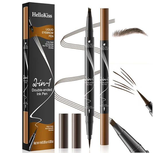 4-Fork Tip Microblading Eyebrow Pen - 2-in-1 Waterproof Eyebrow Pencil, Long-Lasting Natural Hair-Like Brows, Smudge-Proof & Easy to Use (02#Dark Brown)