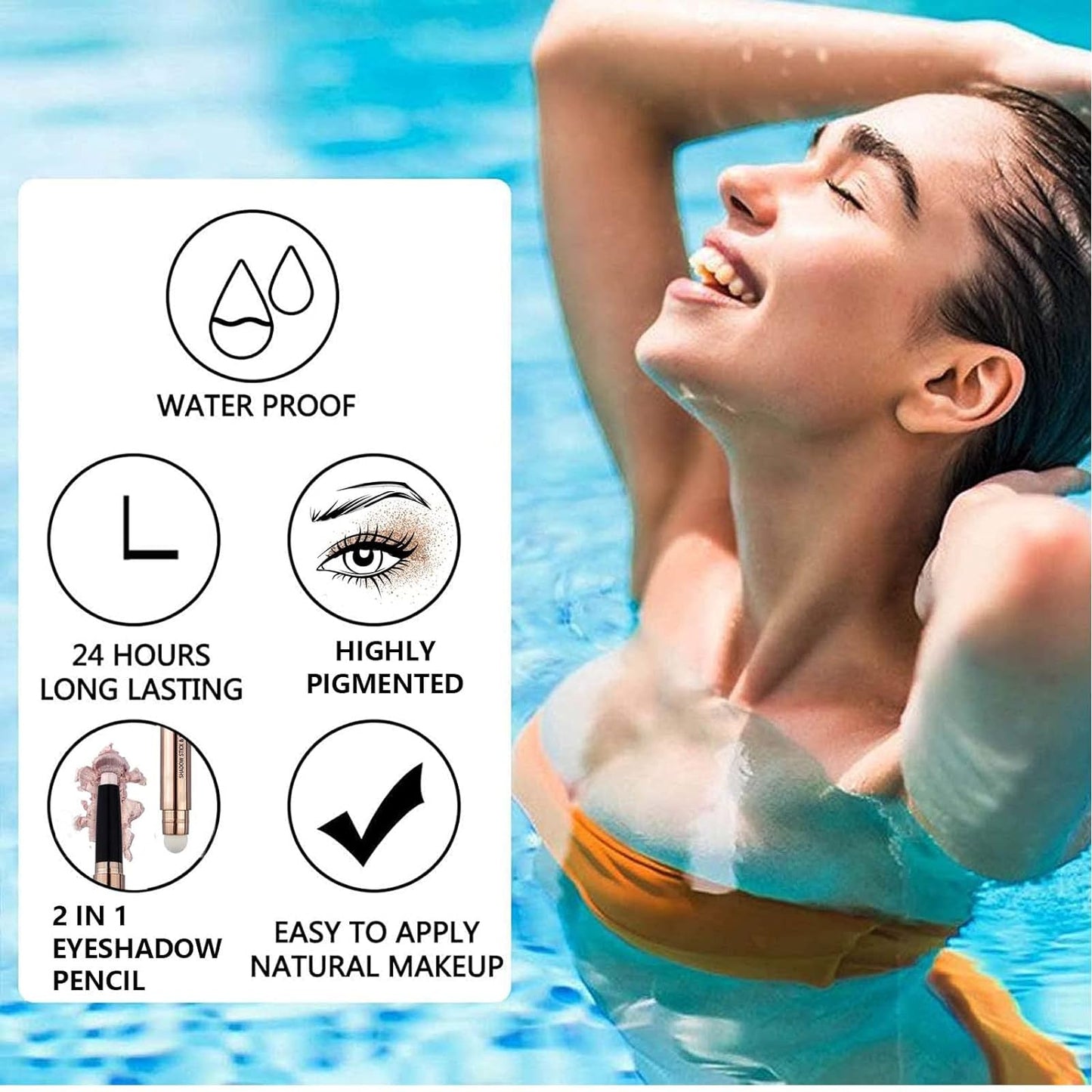 2 in 1 Cream Eyeshadow Stick, Shimmer Smooth Eyeshadow Pencil, Hypoallergenic Waterproof Long Lasting Eye Shadow Highlighter Stick, Create High-Impact, Multi-Dimensional Eyes Look