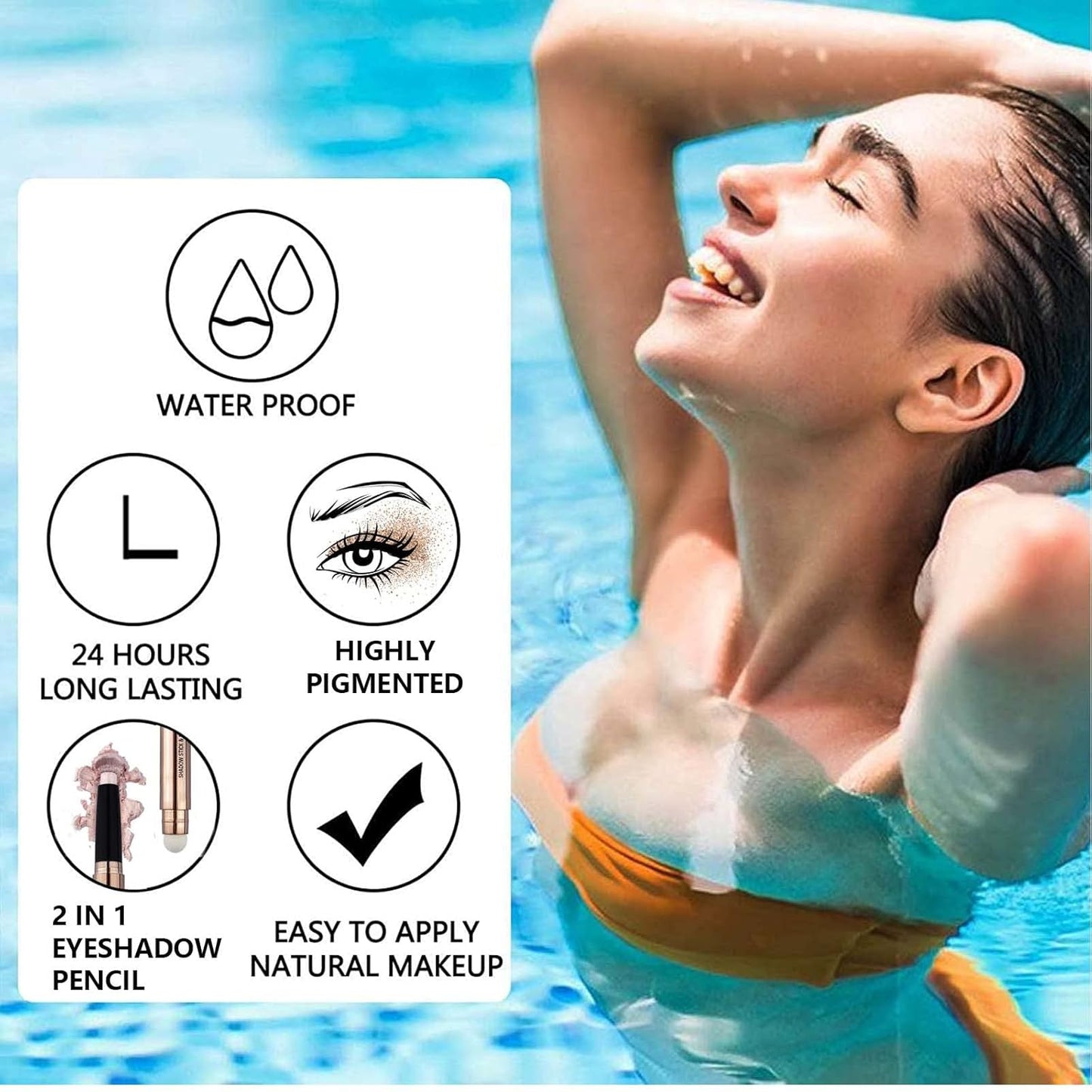 Rose Red Eyeshadow Stick Makeup, Highlighter Matte Cream Eye Shadow Pencil, Waterproof Hypoallergenic Long Lasting Crayon, Glitter Primer Palette Shimmer Eyeliner Pen wiht Soft Brush