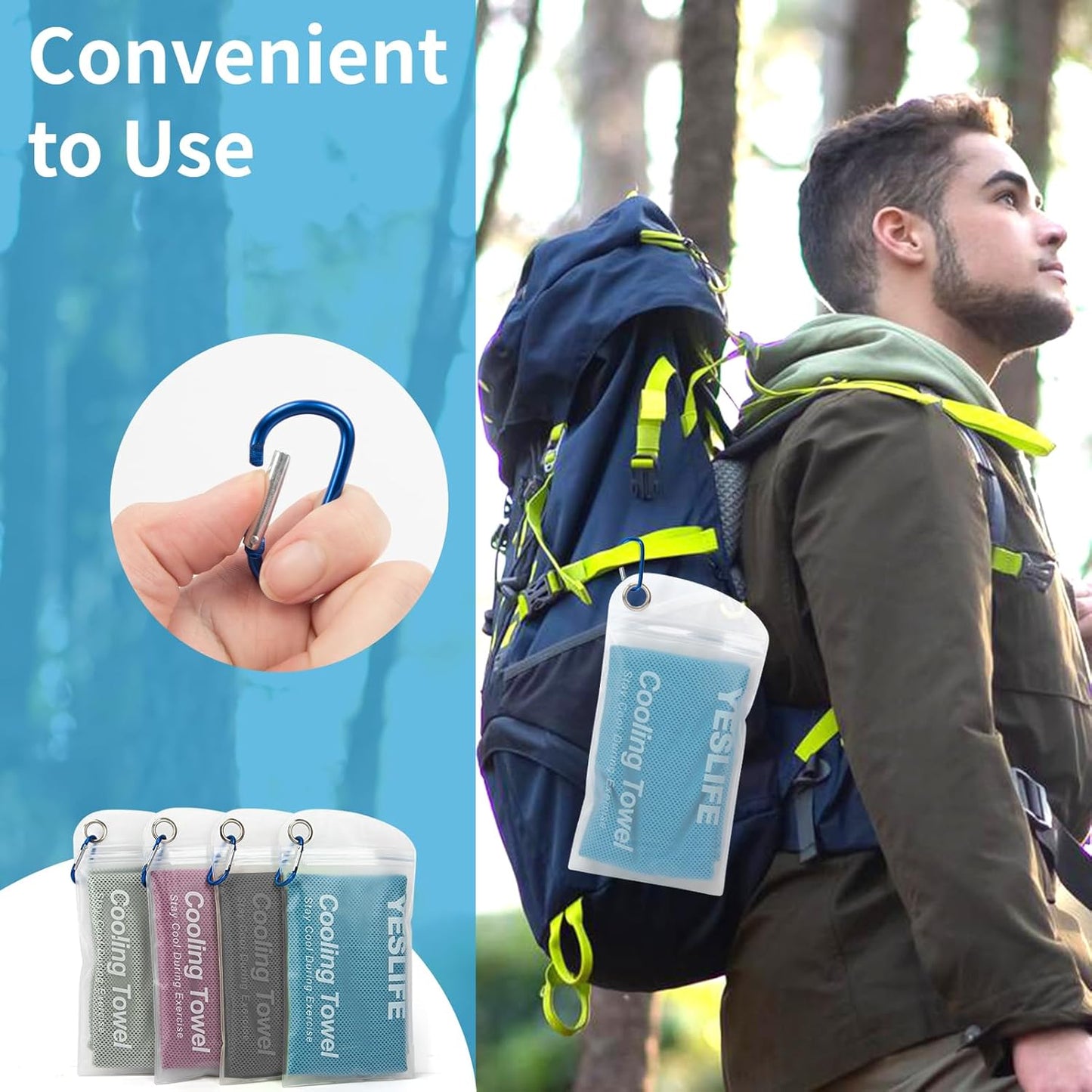 YESLIFE 4 Pack Cooling Towel 40"x12", Gym Towels for Men and Women, Soft Breathable Workout Towels for Yoga, Running, Sport, & More (Blue, Grey, Purple, Black)