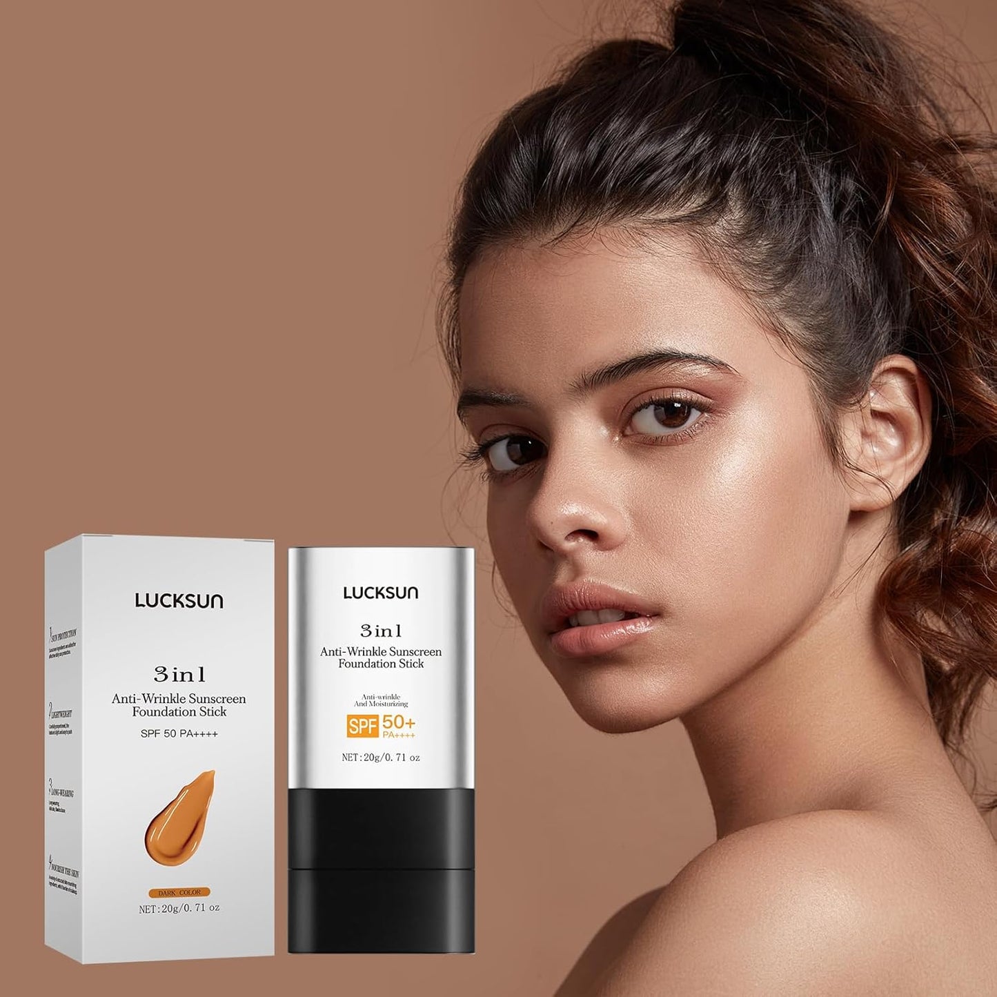 3 in 1 Anti-wrinkle Hydrating Lightweight Foundation Stick Concealer & Makeup, Multi-Use Long-Lasting Formula for All Skin Types (Dark, 20g/0.71oz)