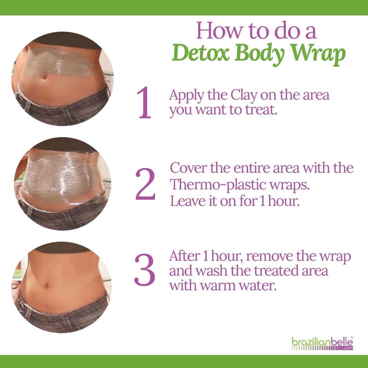 Brazilian Belle Detox Clay Body Wraps for Body Firming & Skin Tightening – Anti-Cellulite Stomach Wraps with Bentonite Clay & Aloe Vera – Complete Firming Cream Skincare Kit with up to 12 Applications