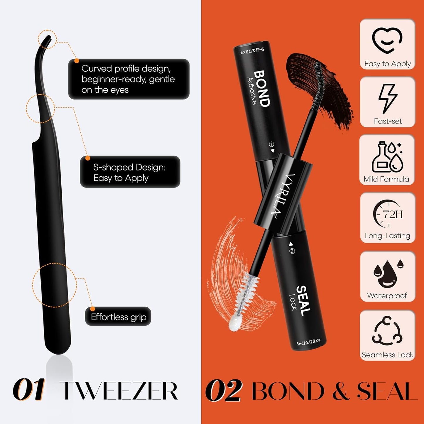 Lash Clusters Kit-VYRILA 0.07mm Wispy 8-14mix C Curl Eyelash Clusters with Lash Bond and Seal Waterproof, Eyelash Tweezers (30P+S03 KIT 186pcs-8-14mix)