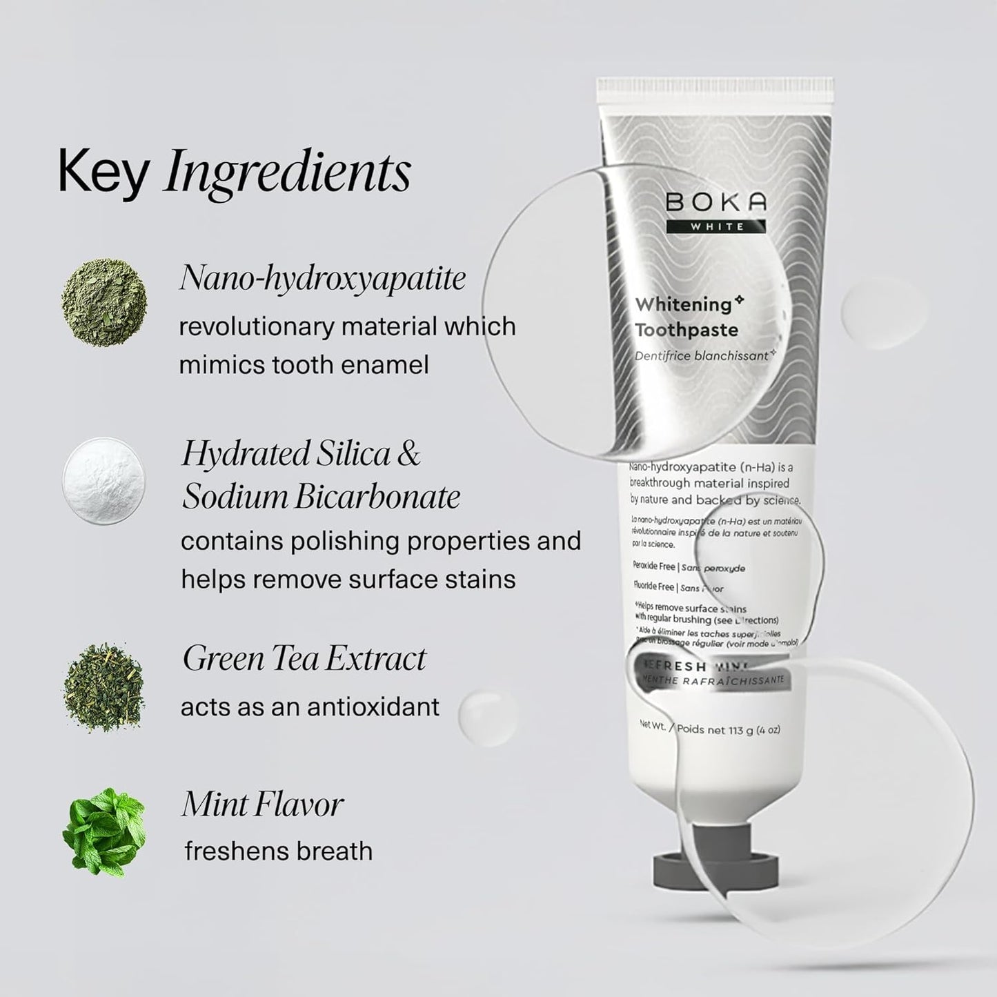 Boka Fluoride Free Toothpaste, Nano Hydroxyapatite Toothpaste, Appropriate for Sensitive Teeth, for Adult, Kids Oral Care - Whitening* Refresh Mint, 4 Fl Oz 3Pk US Manufactured