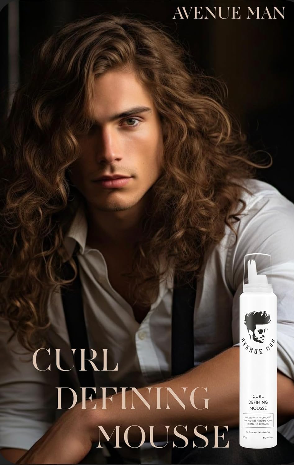 Avenue Man Curl Defining Mousse - Lightweight Styling Curl Foam for Defined, Frizz-Free Curls - Curly Hair Mousse for Men with Argan Oil, Aloe, and Green Tea Controls Frizz & Adds Shape - (6.0 Oz)