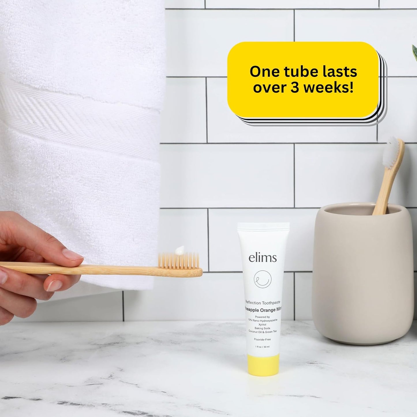 ELIMS Travel Size Nano Hydroxyapatite Toothpaste Fluoride Free - Xylitol Remineralizing Toothpaste for Whitening Sensitive Teeth - Orange Pineapple Mint Toothpaste for Adults & Kids 1oz