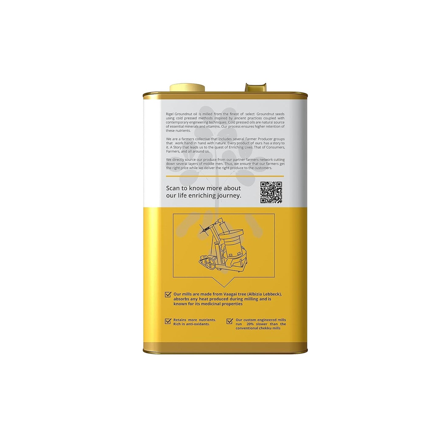 Rigel Spices | Naturally Milled Cold Pressed Peanut Oil in a Eco-Friendly Tin 33.8 fl oz(1L Tin) | No Preservatives