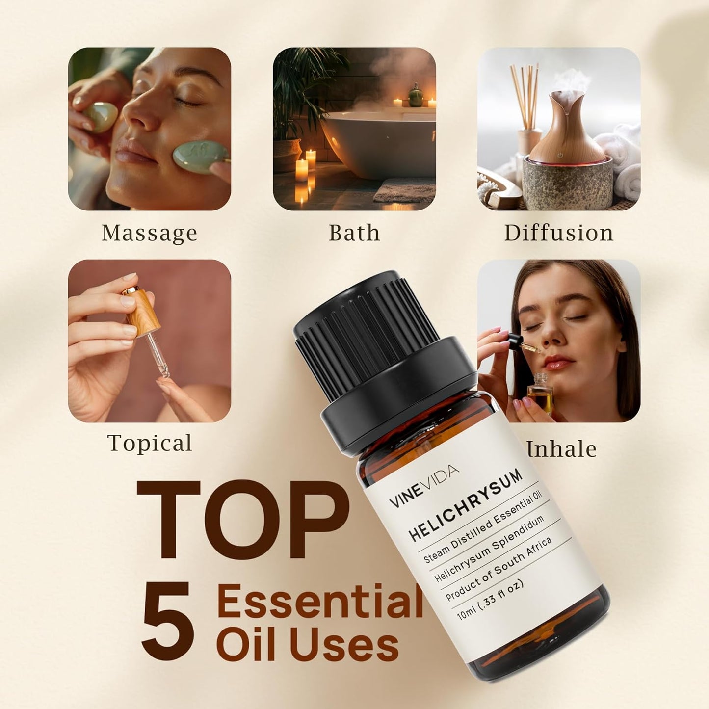 VINEVIDA Helichrysum Essential Oil 10 mL - Pure, Undiluted Helichrysum Oil for DIY Candle Scents and Soapmaking - Safe for Skin