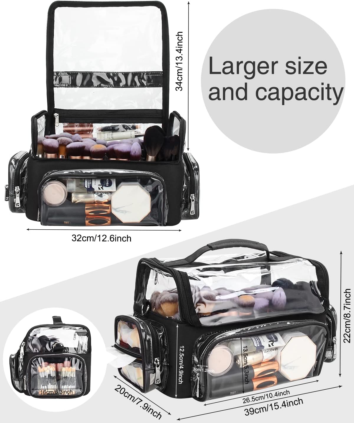 Makeup Brush Case, Extra Large Makeup Brush Bag XL Professional Makeup Artist Must Haves Travel Case with Stand Up Brush Slots Cosmetic Organizer Bag, Full Open Easy to Access, with Adjustable Strap