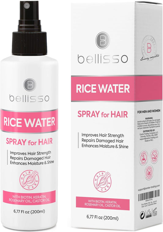 Rice Water Spray for Hair - With Rosemary, Biotin and Castor Oil - Tonic for Women and Men with Thinning Hair - Fermented Thickening Treatment to Fight Hair Fall - Daily Strengthening Leave In Formula