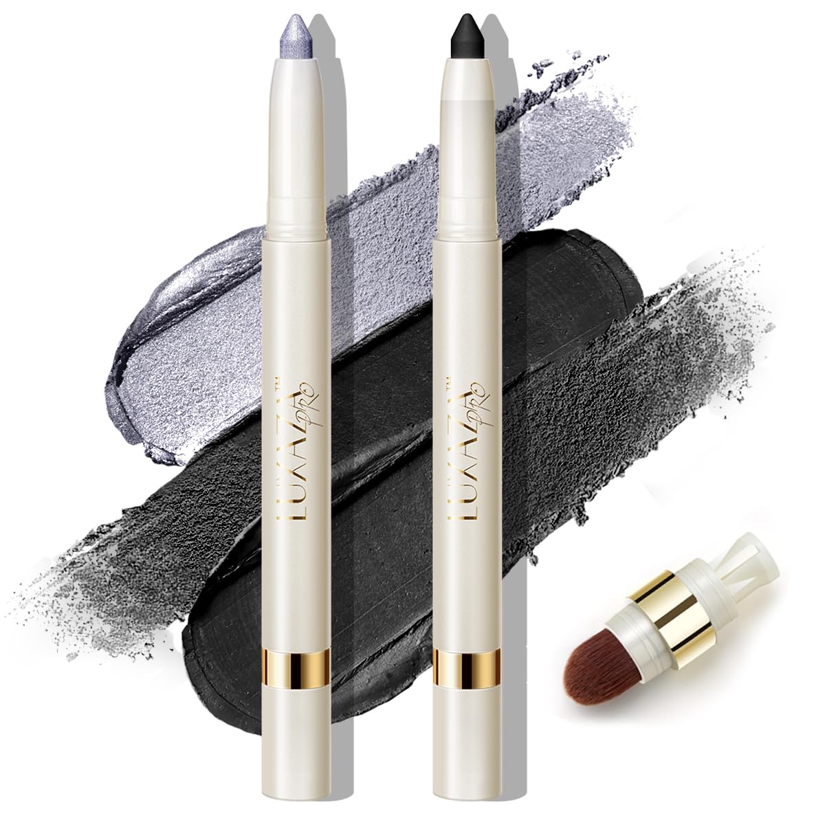 Eyeshadow Makeup Stick, Cream Shimmer, Eyeshadow Highlighter Makeup Eye Brightener Pencil Sticks Cosmetics, with Built-in Brush and Sharpener