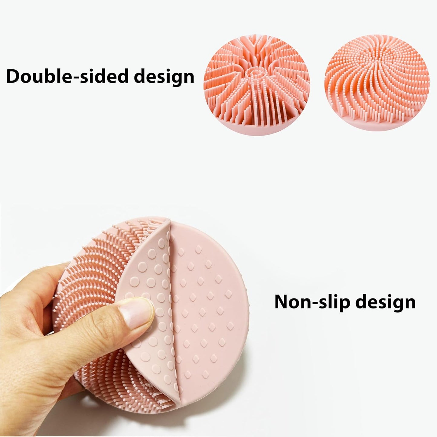 2 PC Silicone Exfoliating Body Scrubber, Silicone Body Shampoo Brush, Soft Silicone Loofah for Sensitive Skin, Shower Silicone Hair Scalp Massager, Easy to Clean, Lather Well(Pink&Black)