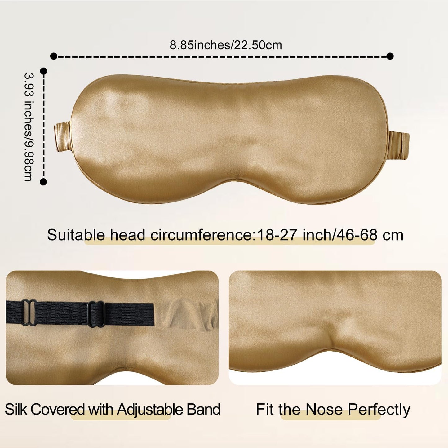 ZIMASILK Adjustable 100% 22 Momme Mulberry Silk Sleep Mask for Sleeping, Filled with Premium Mulberry Silk, Softest & Breathable Eye Sleeping Mask (Golden)