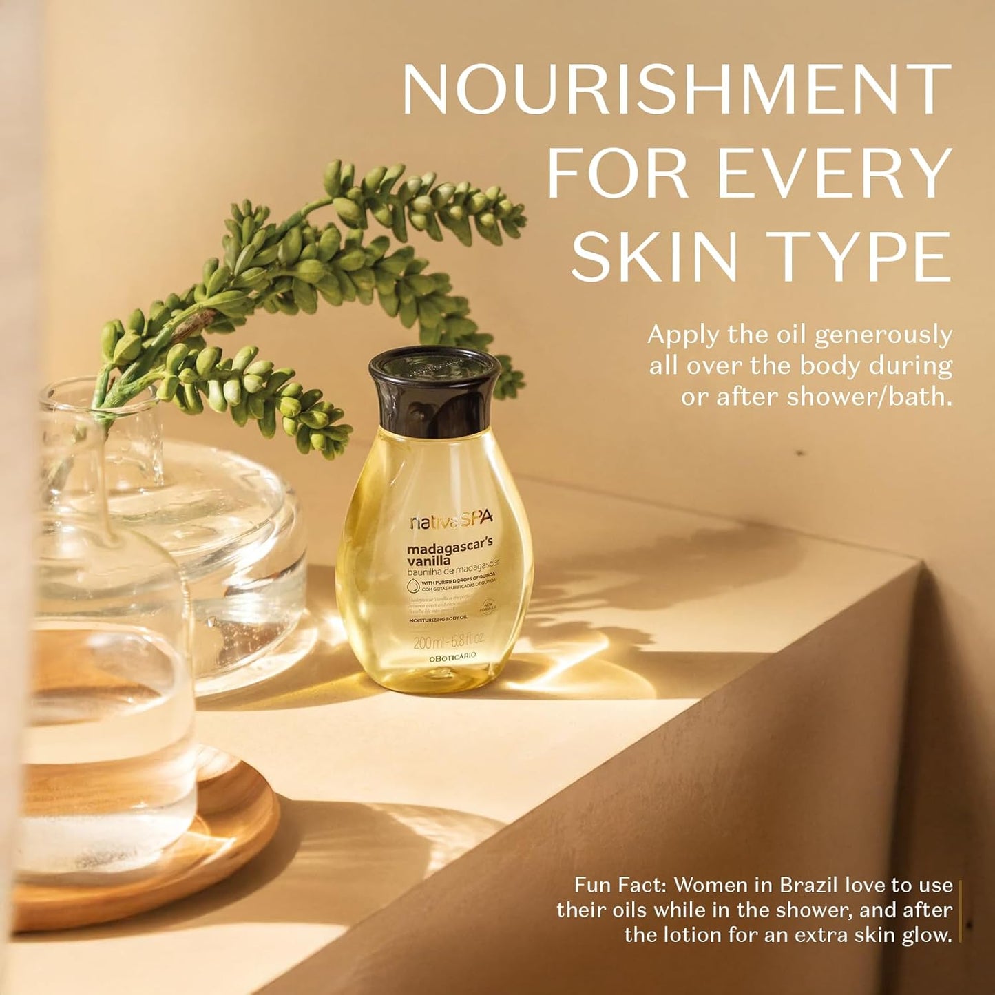 Nativa SPA by O Boticário, Madagascar Vanilla Body Oil, Soothing & Moisturizing, 6.8 Ounce