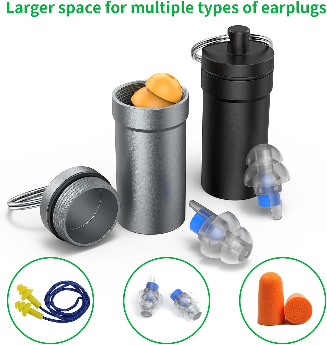 Portable Ear Plug Carrying Case, Urekt Waterproof Metal Earplug Case Keychain Container Holder（2 Pack）