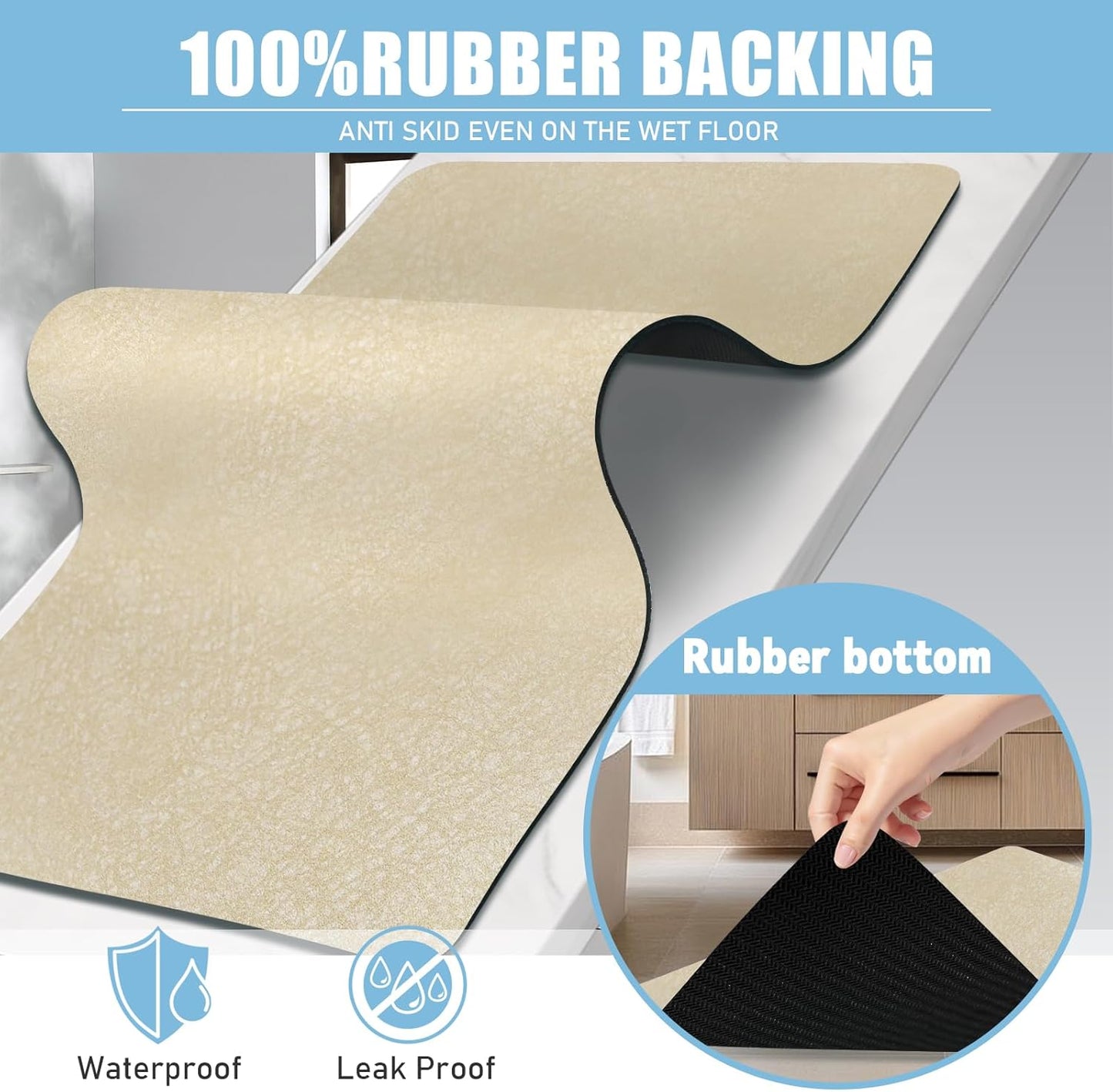 Diatomaceous Earth Bath mat Bathroom Rugs Super Absorbent Quick Dry Non Slip Bath Mat Thin Bathroom Floor Mats Fit Under Door-Shower Rug for in Front of Bathtub Shower, Coffee, 23.6"x66.9"