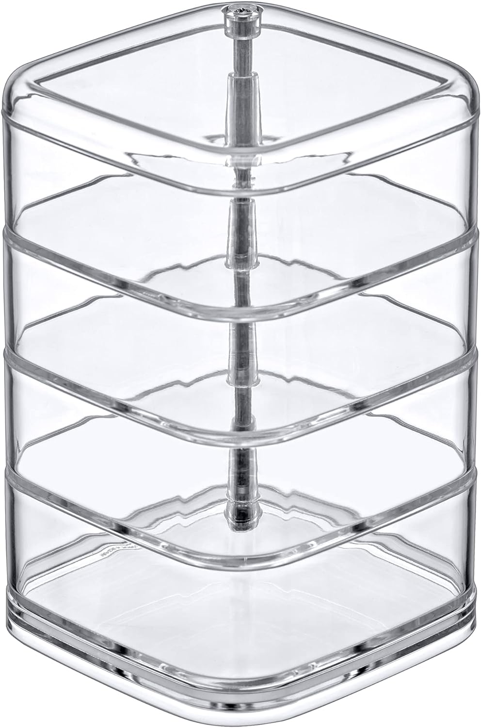 Amazing Abby - Inspire - 4-Tier Acrylic Hair Accessories Organizer with Lid, Plastic Jewelry Holder, Rotating Makeup Accessories Container, Beauty Supply Storage, Clear, Square (4.5" x 4.5")