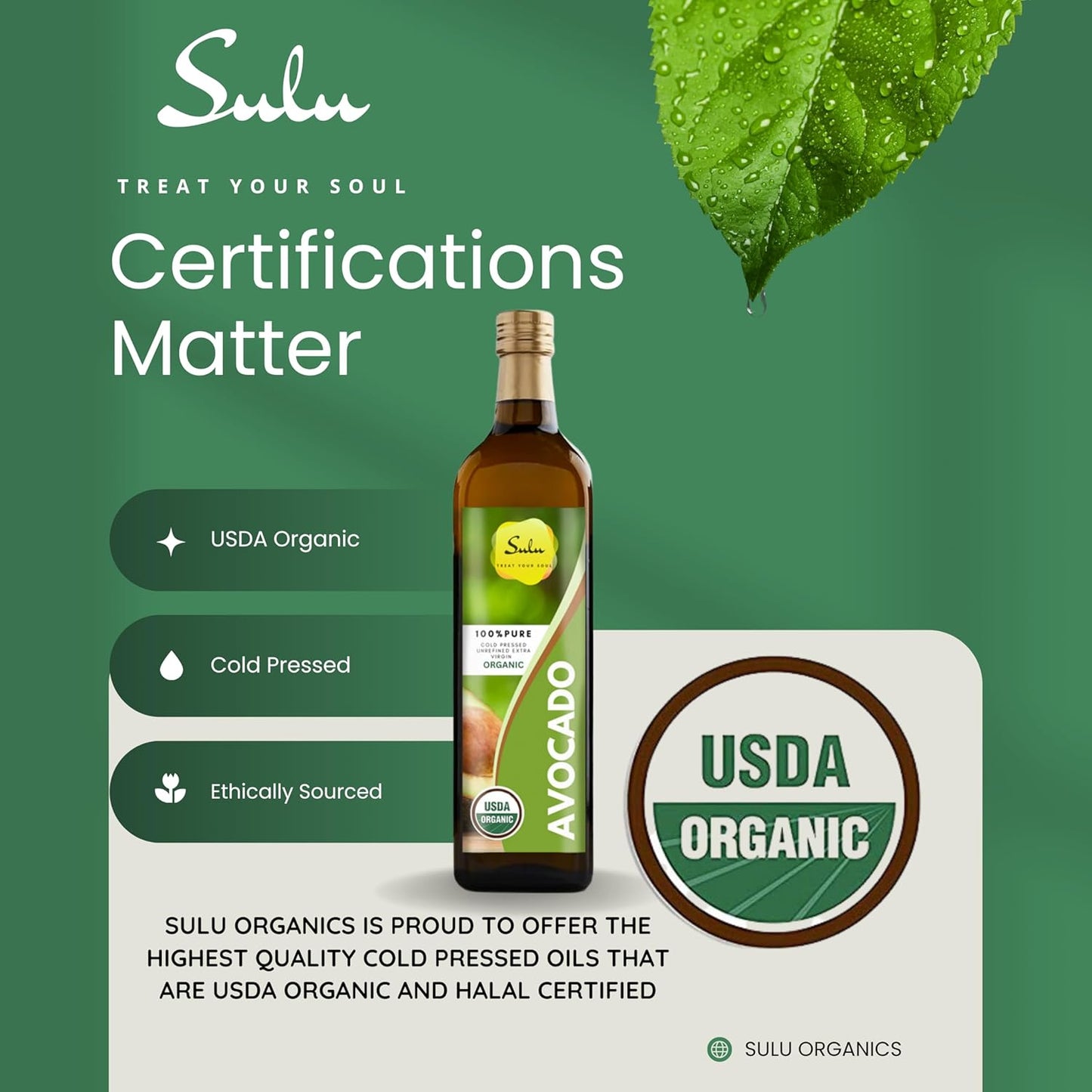 USDA Certified Organic Cold Pressed Unrefined Raw Avocado Oil - 16 fl.oz