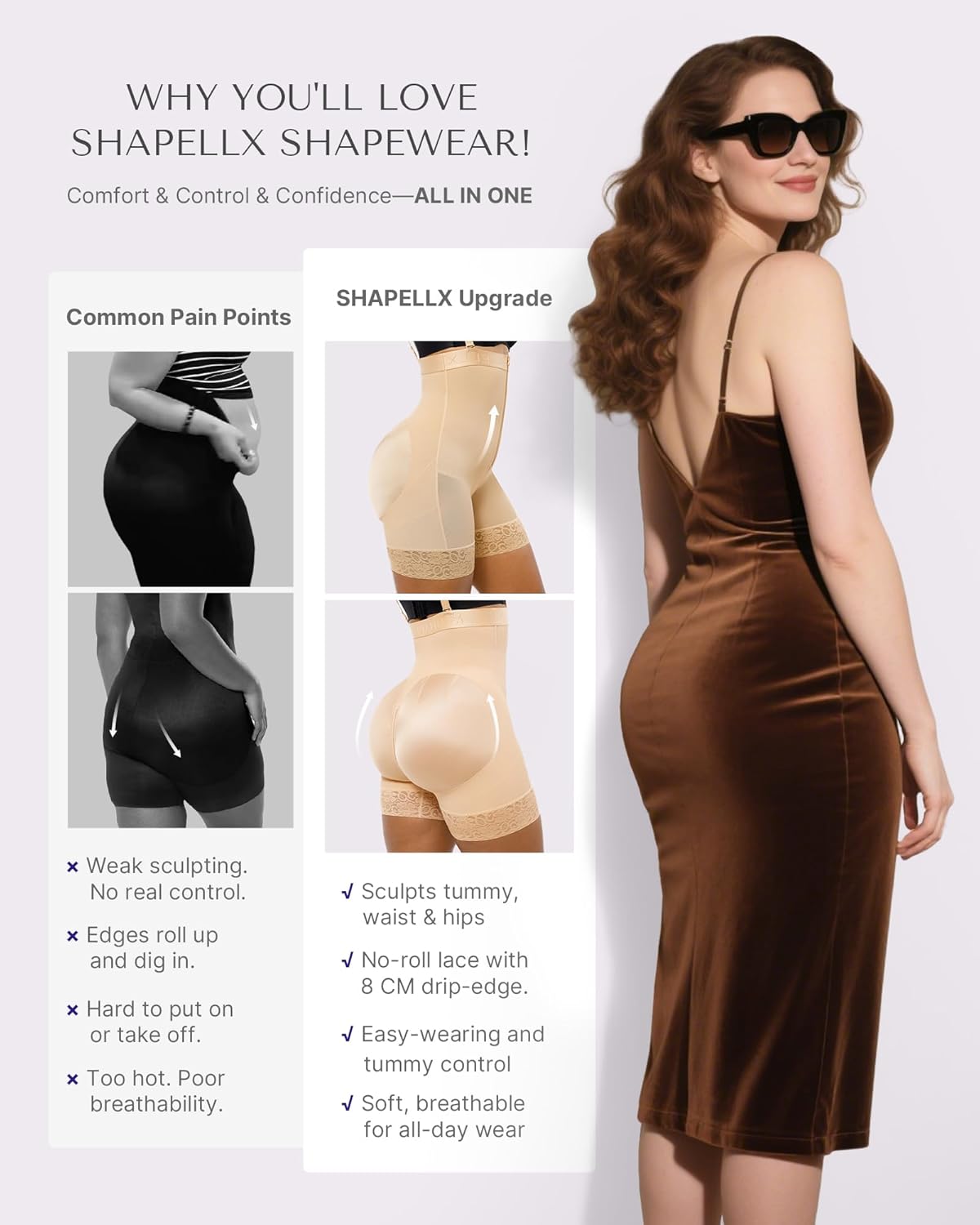 SHAPELLX Shapewear for Women Tummy Control Faja Body Shaper Butt Lifting Plus Size Shapewear Colombianas Moldeadoras
