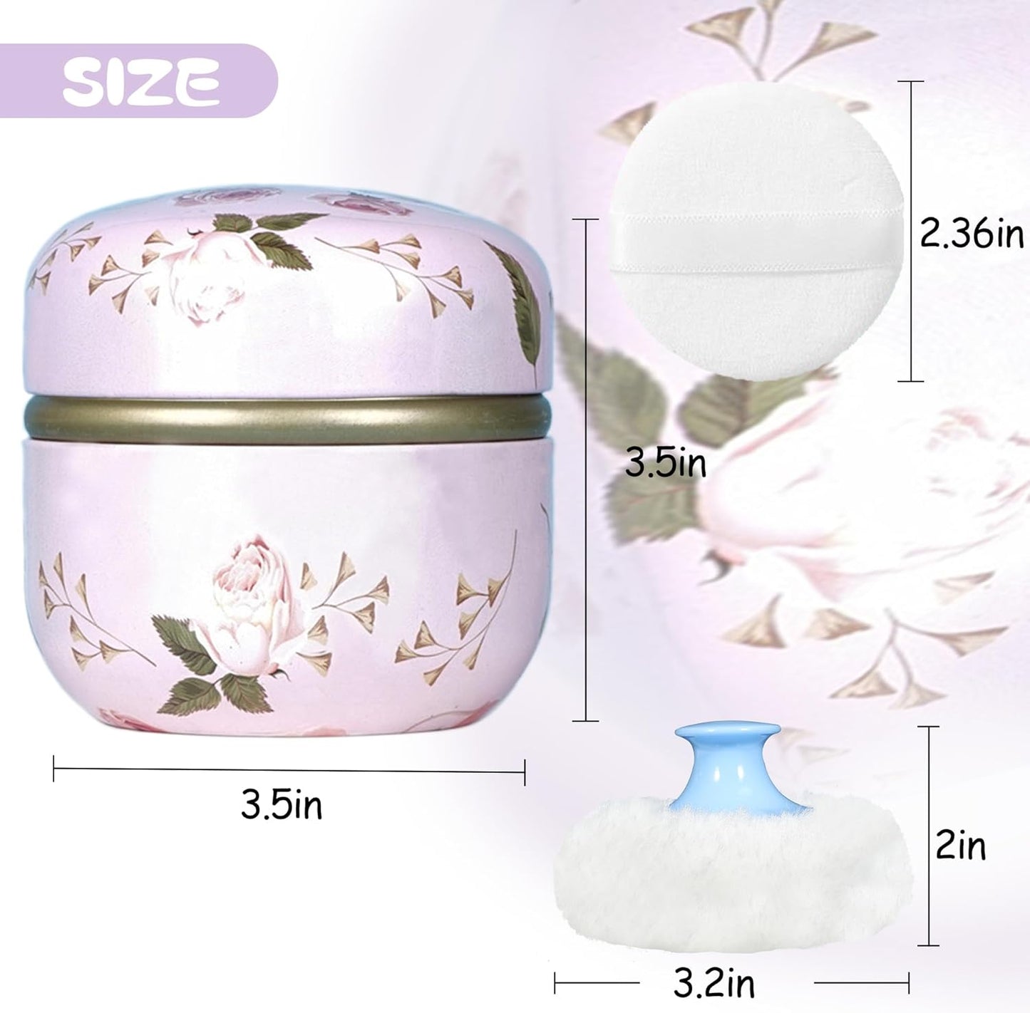 WEMEGA Body Powder Case with Powder Puff Powder Container Tea Box for Baby and Women Powder Puff and Powder Case for Travel (Rose1)