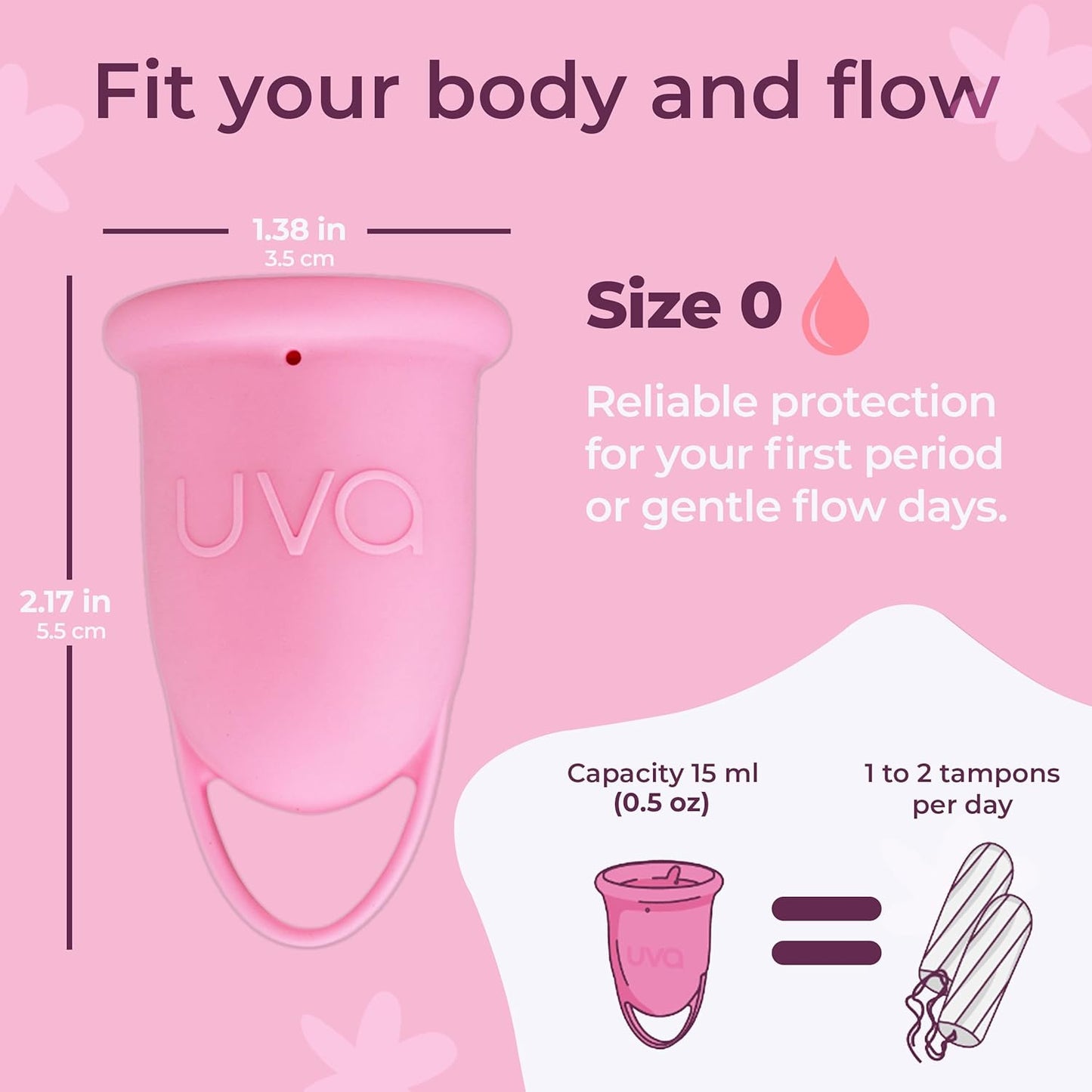 UVA 2 Reusable Menstrual Cup Kit - Size 0 for Light Flow - 10-Year Durable & Leak-Proof Silicone - Small Menstrual Cup, Sterilizer & Traveling Bag Period Cup Set