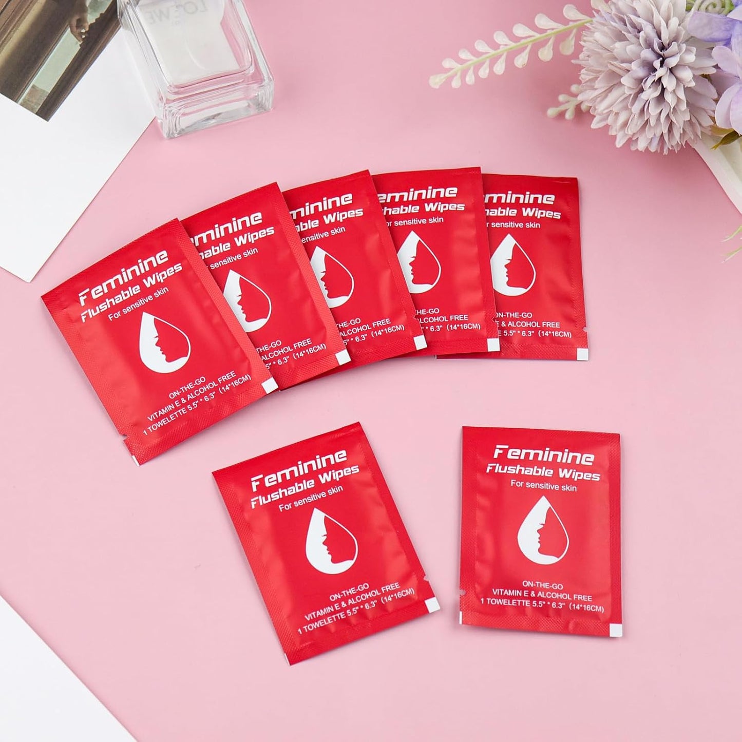 Feminine Wipes Individually Wrapped, Flushable Wipes Travel,Travel Wipes for Women,Feminine Care Wet Wipes Travel Size Vaginal Wipes for Adult, Girl and Homeless100