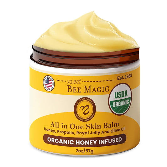 Sweet Bee Magic All In One Healing Organic Balm - Natural Skin Healing Cream, Beeswax Balm for Dry Skin, Face & Body Moisturizer - Certified Organic, All Natural Aid- 3 Jars (4oz Each, 12oz Total)