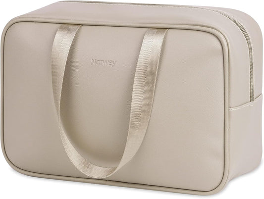 PU Leather Large Travel Toiletry Bag Women Toiletries Bag Skincare Bag Makeup Bag Organizer Make up bag Cosmetic Bag Medicine Bag for Girls (Large, Brown)