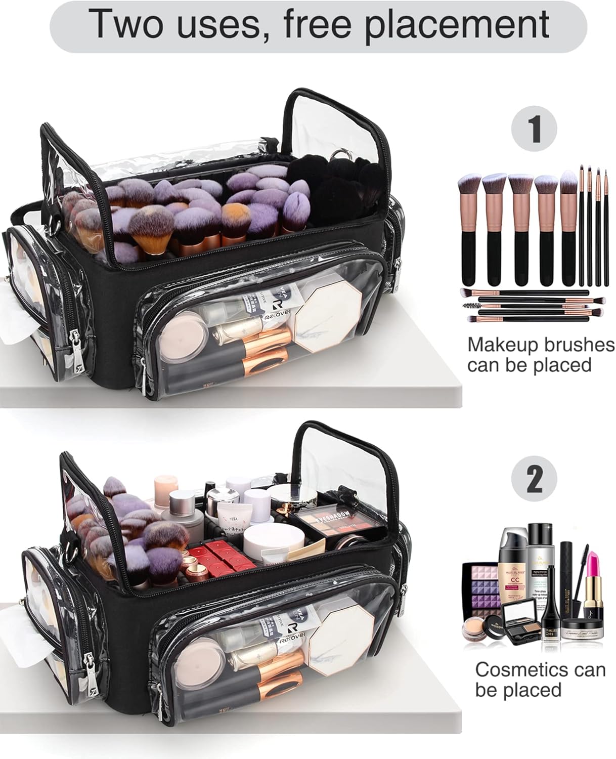 Makeup Brush Case, Extra Large Makeup Brush Bag XL Professional Makeup Artist Must Haves Travel Case with Stand Up Brush Slots Cosmetic Organizer Bag, Full Open Easy to Access, with Adjustable Strap