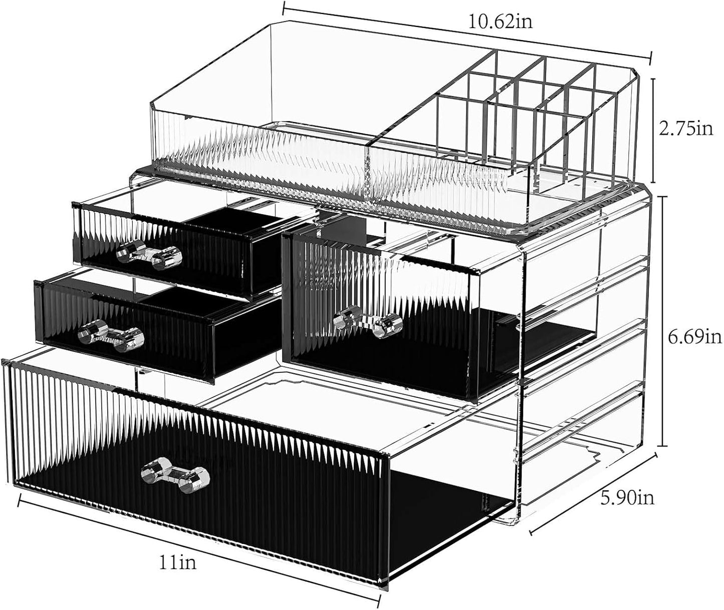 ZHIAI Stackable Storage Drawer, Acrylic Organizer, Cosmetic Organizer for Dresser, Vanity, Kitchen Cabinet, Bathroom, Under Sink, Home Organization and Storage (1 Top 3 Drawers)