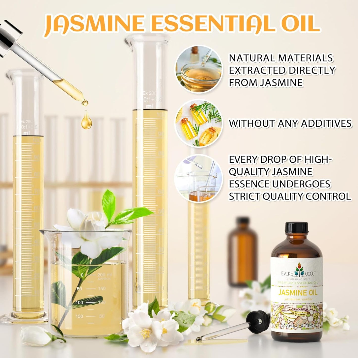EVOKE OCCU Jasmine Essential Oil for Cleaning, Air Freshening, Relaxing, Add to Spray and Diffuser - 4 Fl Oz