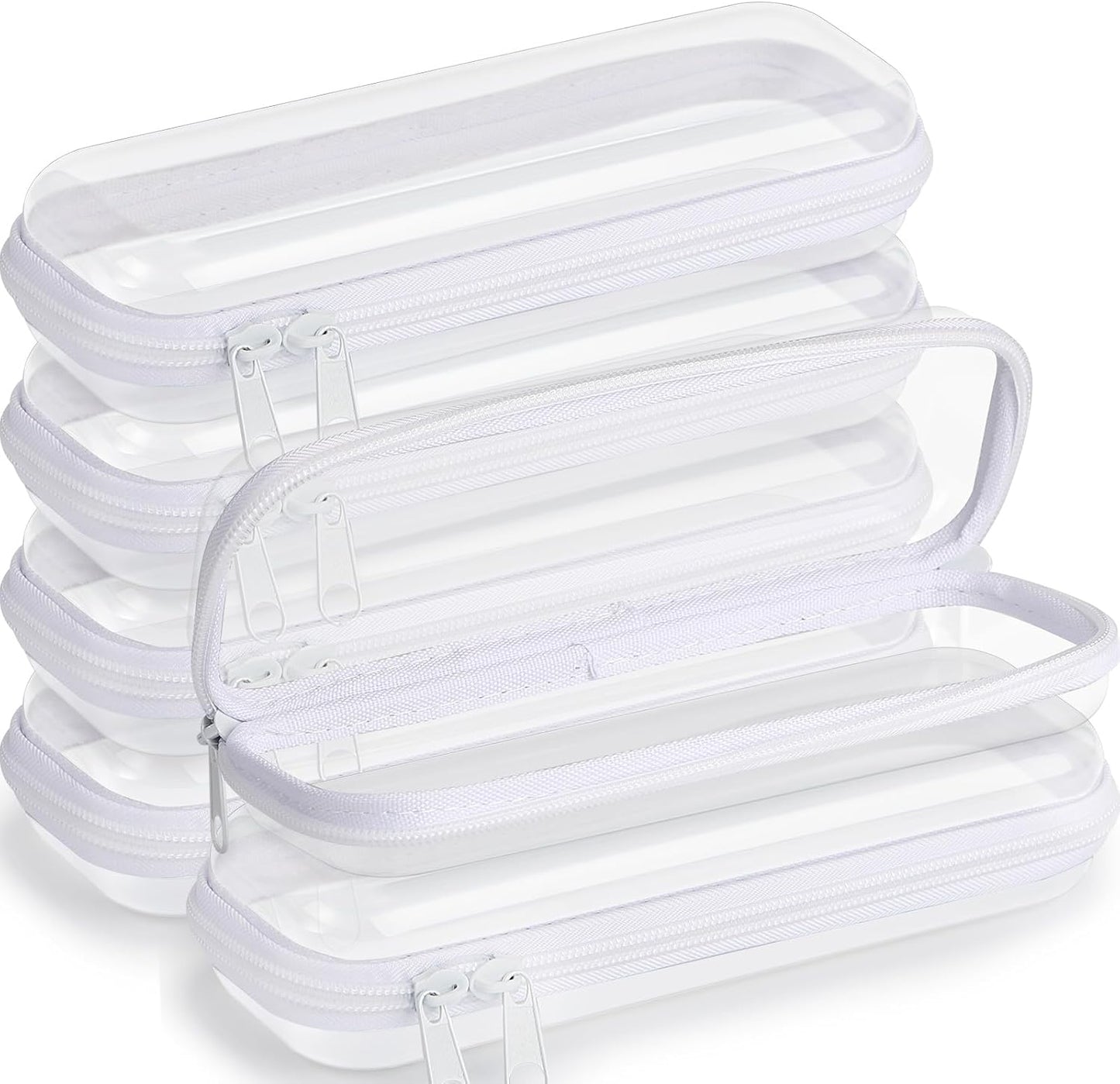 Sanwuta 6 Pcs Clear Hard Zipper Case Pencil Pouches Hard Plastic Zipper Pouches Makeup Bag Transparent Cases for Snacks Plastic Storage Organizer Box for Travel(White,7.87 x 2.56 x 1.57 Inch)