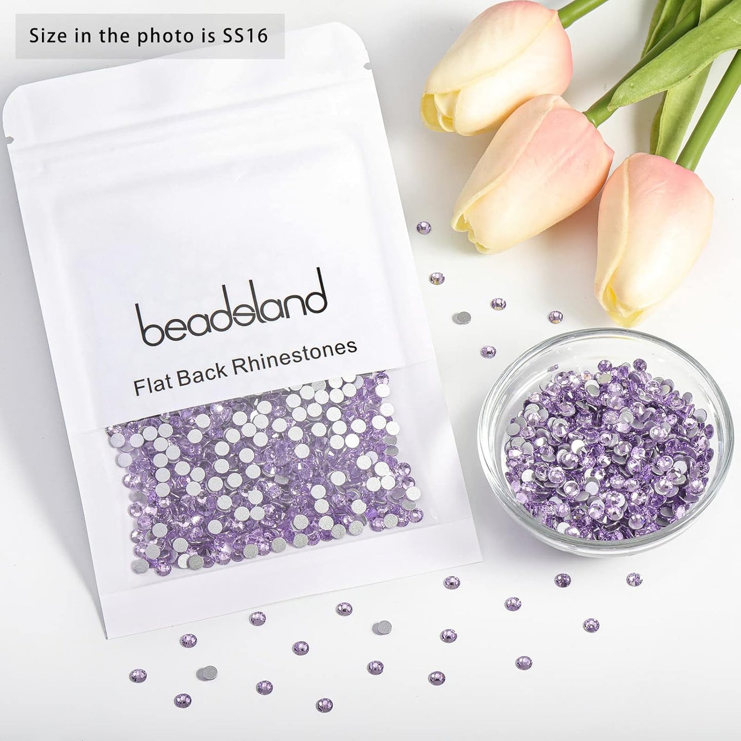 Beadsland 1440pcs Flat Back Crystal Rhinestones Round Gems for Nail Art and Craft Glue Fix, Violet,SS16,3.8-4.0mm