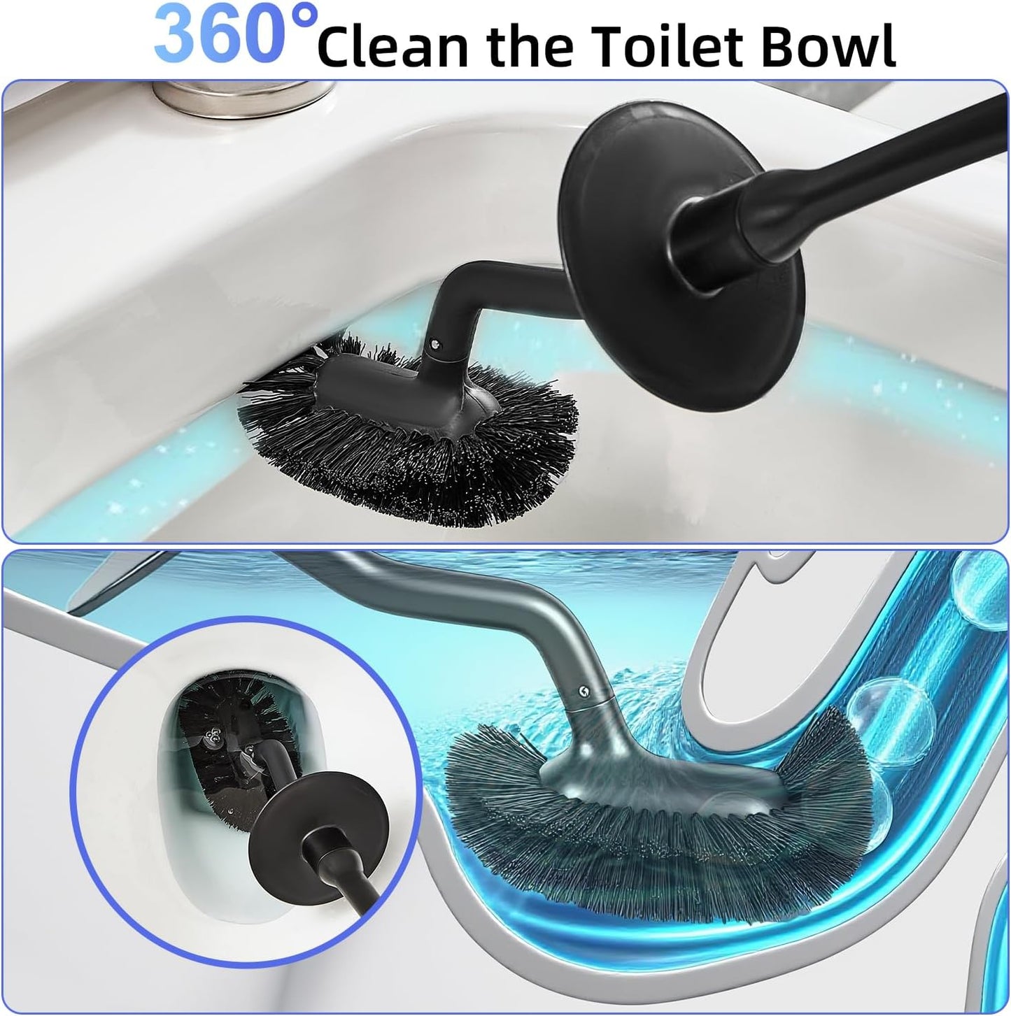 Toilet Brush & Pumice Stone Brush Combo, 2-in-1 Toilet Bowl Brush and Dual-Slot Holder Set, Curved Deep Cleaning Brush & Extended Handle, Compact Size Toilet Cleaner Brush Organizer