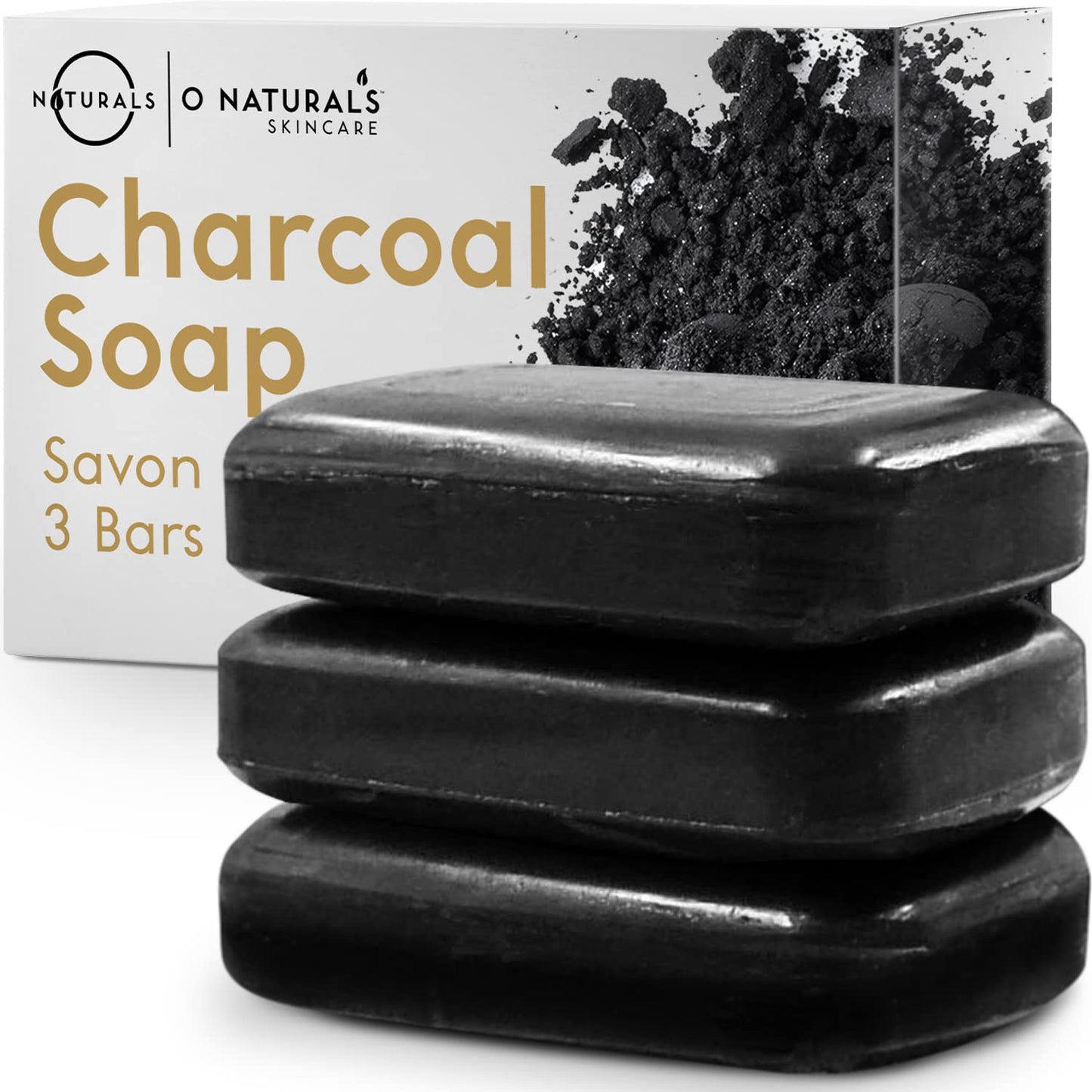 O NATURALS 100% Natural Bar Soap - Gift Set - Organic Ingredients & Essential Oils - Spa Gifts for Women & Men, Body Wash & Face Soap - 3PC Charcoal Soap