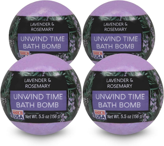 Nature's Beauty Lavender & Rosemary Bath Bomb Multi-Pack - Luxury Fizzy Spa Bath Bomb to Help Calm, Soothe + Revive Dull and Dry Skin Made with Coconut Oil & Witch Hazel, 5.5 oz (4 Pack)