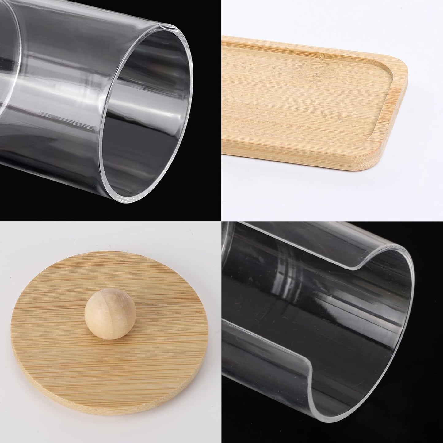 Tbestmax 10 oz Qtip Holder with Vanity Tray, 3 Pack Cotton Swab/Ball/Pad Dispenser Apothecary Jar, Clear Bathroom Containers Dispenser for Storage Bamboo Lids