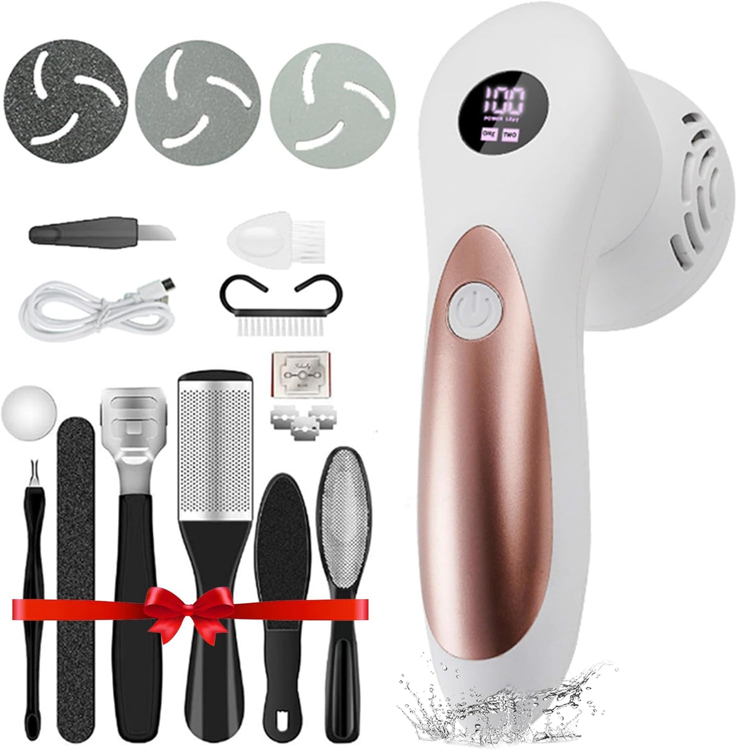 Electric Feet Foot Callus Remover Equipped with A Vacuum System Foot Scrubber 17 in 1 Professional Foot Care Tool Ipx6 Waterproof Rating for Removing Hard Cracks Dryness and Dead Skin (White)