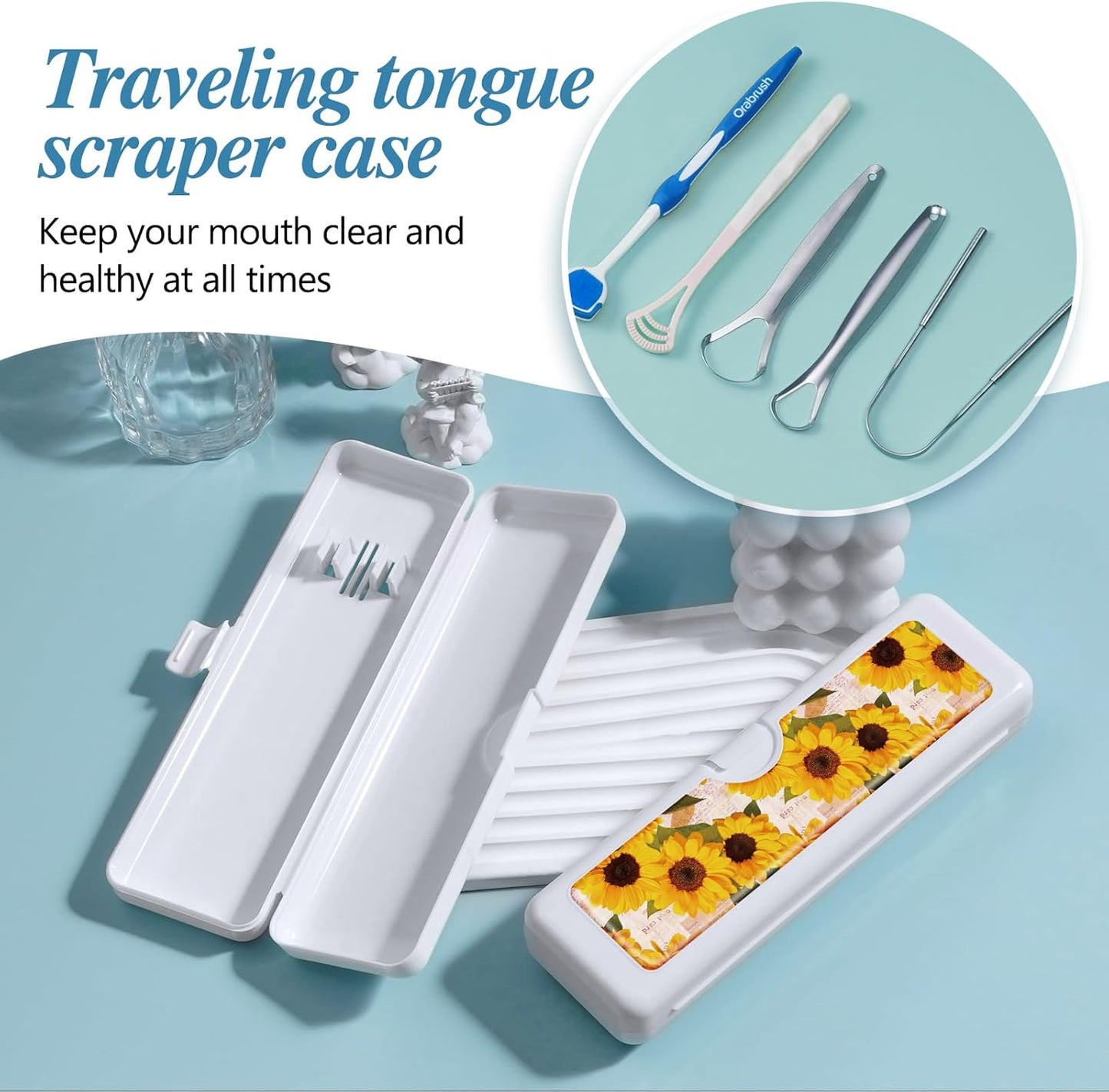 Toothbrush Travel Case - Colorful Pattern, Holder and Covers for Toothbrushes, Includes Tongue Scraper Case