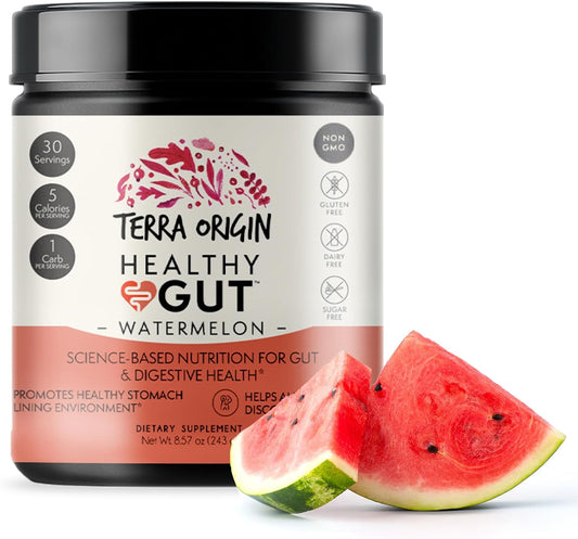 TERRA ORIGIN Healthy Gut Watermelon | 30-Servings with L-Glutamine, Zinc, Glucosamine, Slippery Elm Bark, Marshmallow Root and More!