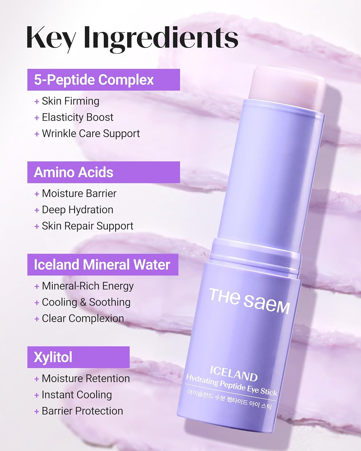 THESAEM Iceland Hydrating Peptide Eye Stick 0.38 oz - Elasticity, Cooling, Moisturizing Eye Balm for Loose Skin – Under Eye Treatment - Balm to Smooth Skin Texture - Daisy Flower Scent